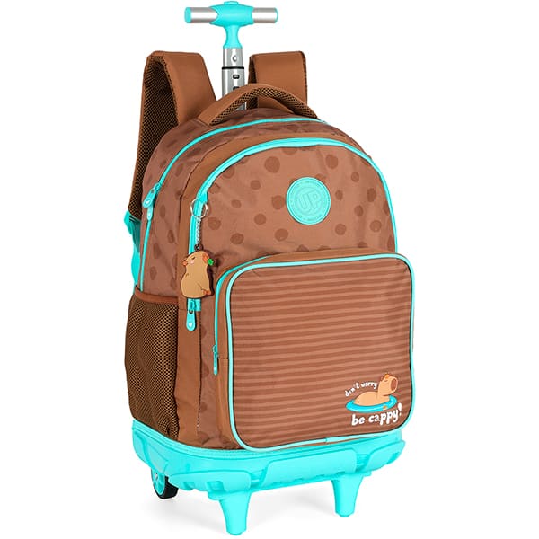 Mochila escolar em poliéster com rodas Up4you Capivara, Verde, Luxcel - PT 1 UN