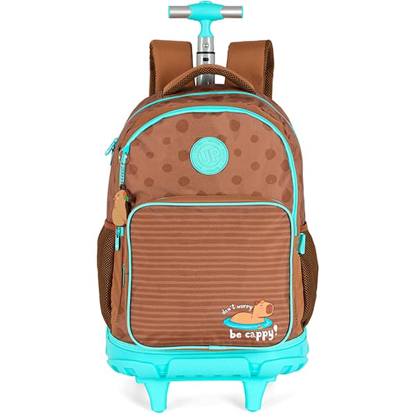 Mochila escolar em poliéster com rodas Up4you Capivara, Verde, Luxcel - PT 1 UN