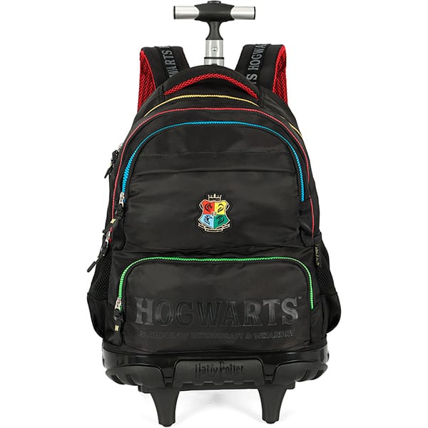 Mochila escolar em poliéster com rodas Harry Potter, Hogwarts, Preta, MC49762HP0, Luxcel - PT 1 UN