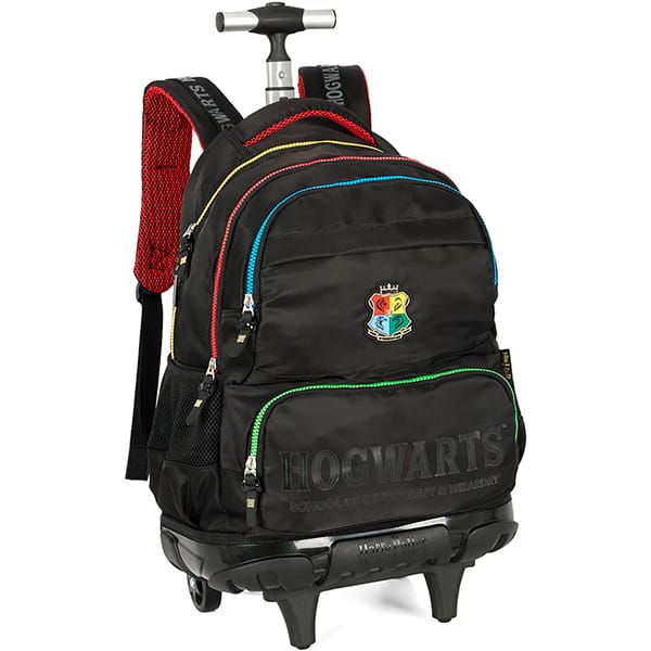 Mochila escolar em poliéster com rodas Harry Potter, Hogwarts, Preta, MC49762HP0, Luxcel - PT 1 UN