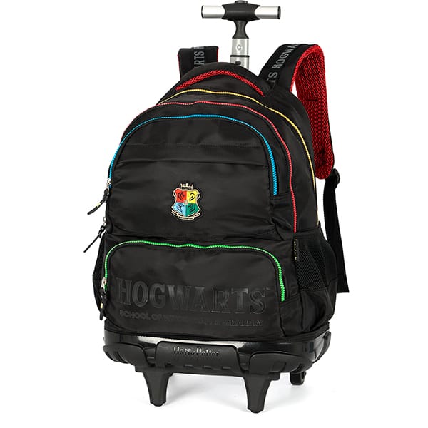 Mochila escolar em poliéster com rodas Harry Potter, Hogwarts, Preta, MC49762HP0, Luxcel - PT 1 UN