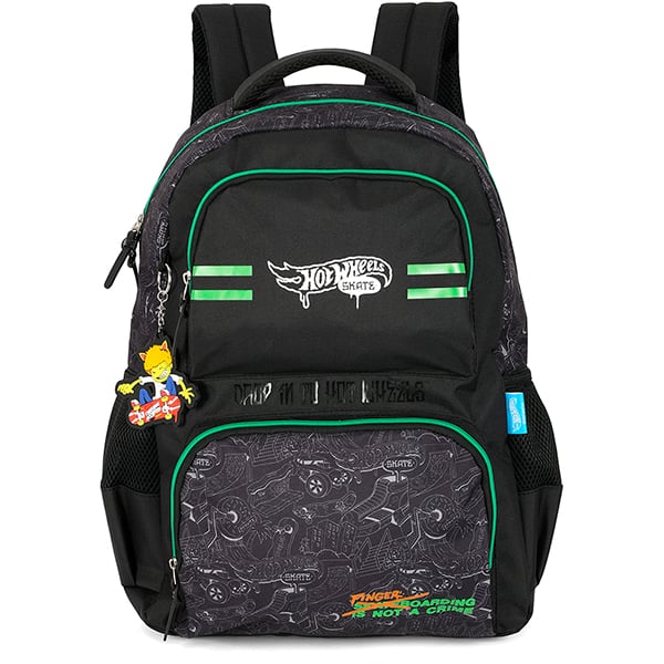 Mochila escolar em poliéster Hot Wheels Skate, Preto com verde, MS50001HW0, Luxcel - PT 1 UN