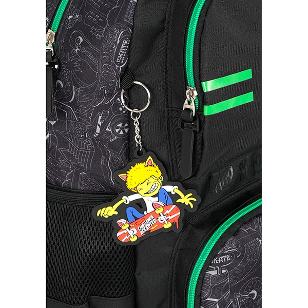 Mochila escolar em poliéster Hot Wheels Skate, Preto com verde, MS50001HW0, Luxcel - PT 1 UN