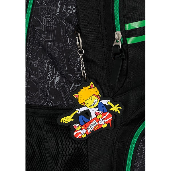 Mochila escolar em poliéster com rodas Hot Wheels Skate, Preta com verde, MC50002HW0, Luxcel - PT 1 UN