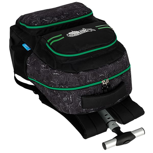 Mochila escolar em poliéster com rodas Hot Wheels Skate, Preta com verde, MC50002HW0, Luxcel - PT 1 UN