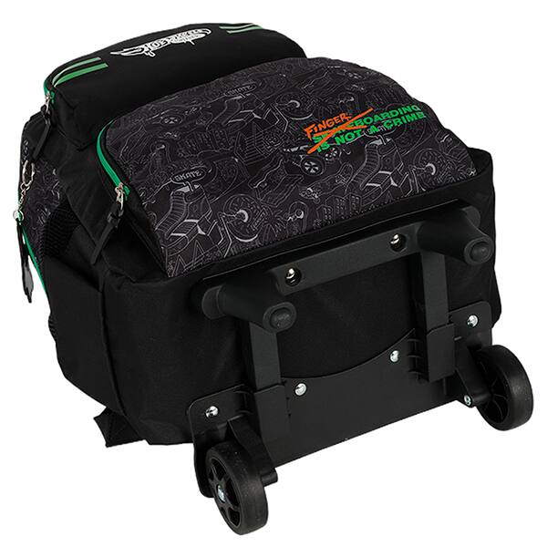Mochila escolar em poliéster com rodas Hot Wheels Skate, Preta com verde, MC50002HW0, Luxcel - PT 1 UN