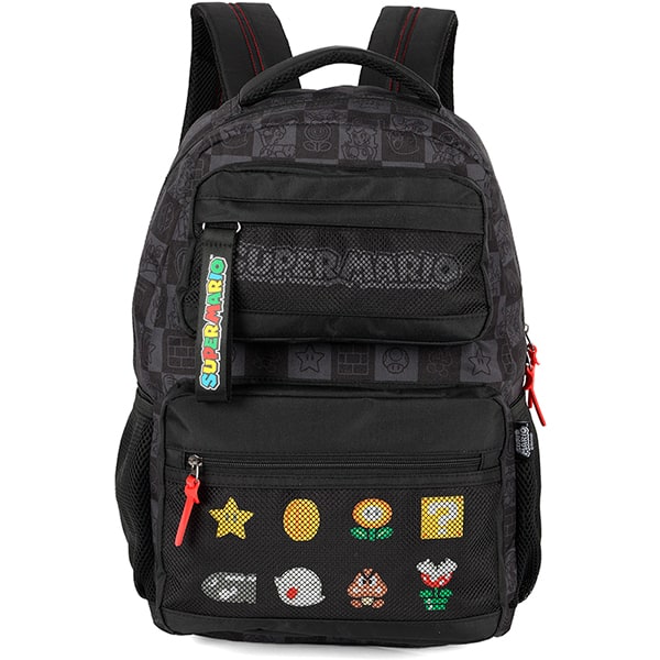 Mochila escolar em poliéster Super Mario Bros, Preto, MS49891MO, Luxcel - PT 1 UN