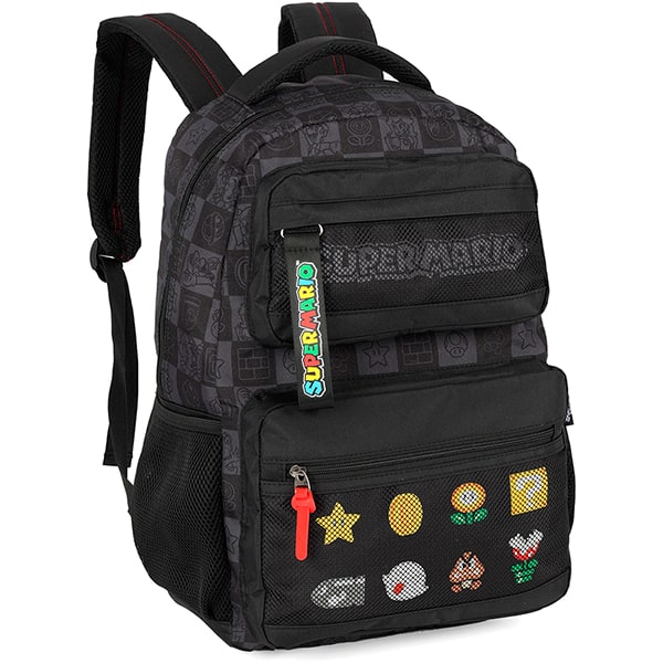 Mochila escolar em poliéster Super Mario Bros, Preto, MS49891MO, Luxcel - PT 1 UN