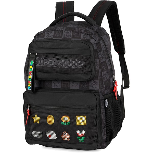 Mochila escolar em poliéster Super Mario Bros, Preto, MS49891MO, Luxcel - PT 1 UN