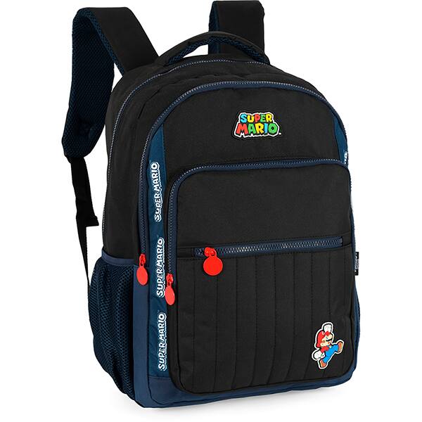 Mochila escolar em poliéster Mario Bros, Preto, Luxcel - PT 1 UN Mochila escolar em poliéster Mario Bros, Preto, Luxcel - PT 1 UN