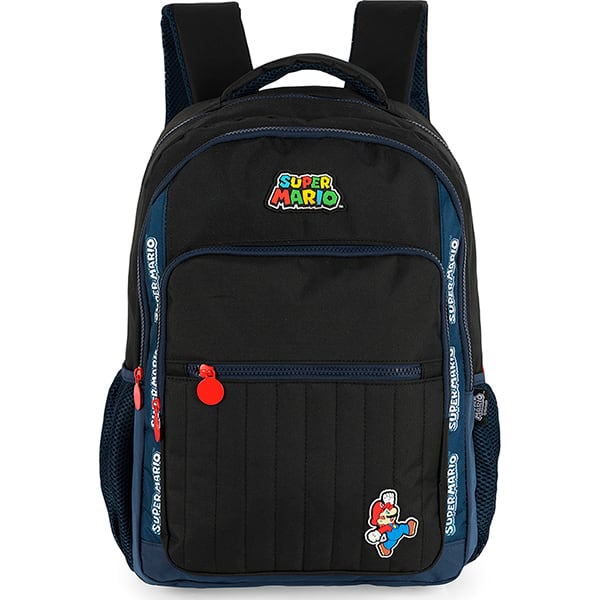 Mochila escolar em poliéster Super Mario Bros, Preto, Luxcel - PT 1 UN