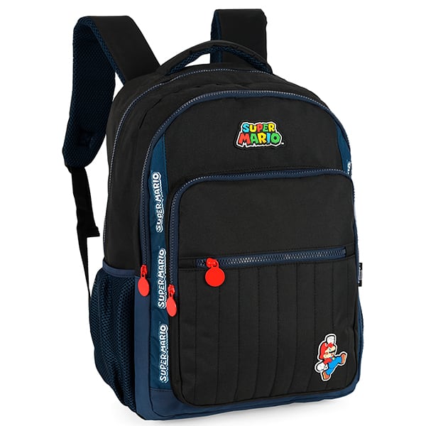 Mochila escolar em poliéster Super Mario Bros, Preto, Luxcel - PT 1 UN
