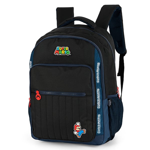 Mochila escolar em poliéster Super Mario Bros, Preto, Luxcel - PT 1 UN