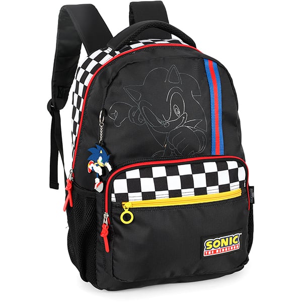 Mochila escolar em poliéster, Sonic, Preto com Xadrez, MS49821SO0, Luxcel - PT 1 UN Mochila escolar em poliéster, Sonic, Preto com Xadrez, MS49821SO0, Luxcel - PT 1 UN