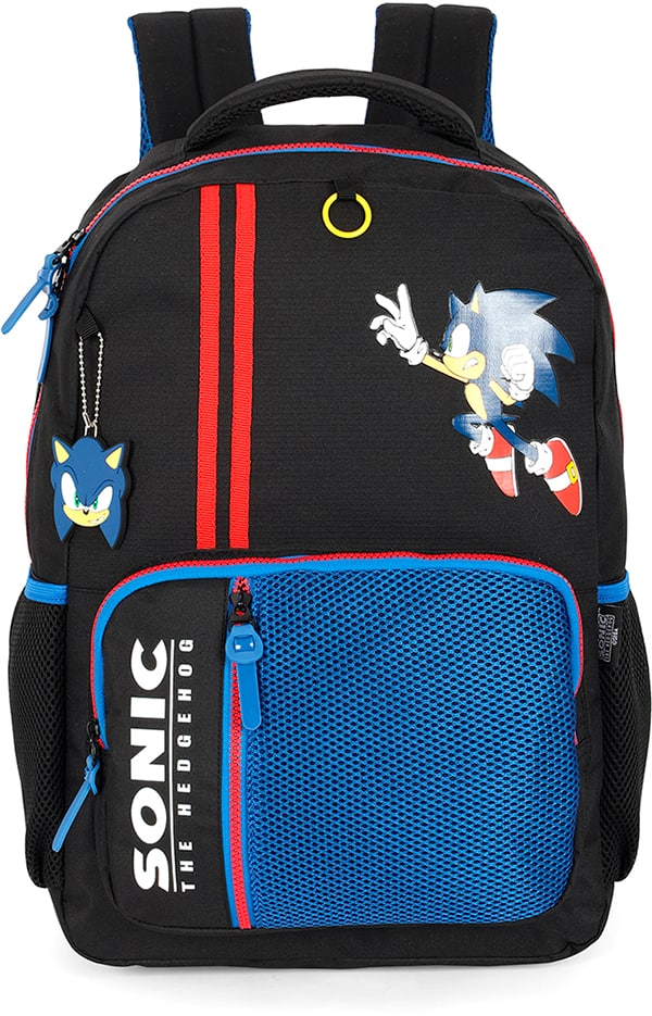 Mochila escolar em poliéster, Sonic, Preto com Azul, MS49871SO0, Luxcel - PT 1 UN Mochila escolar em poliéster, Sonic, Preto com Azul, MS49871SO0, Luxcel - PT 1 UN