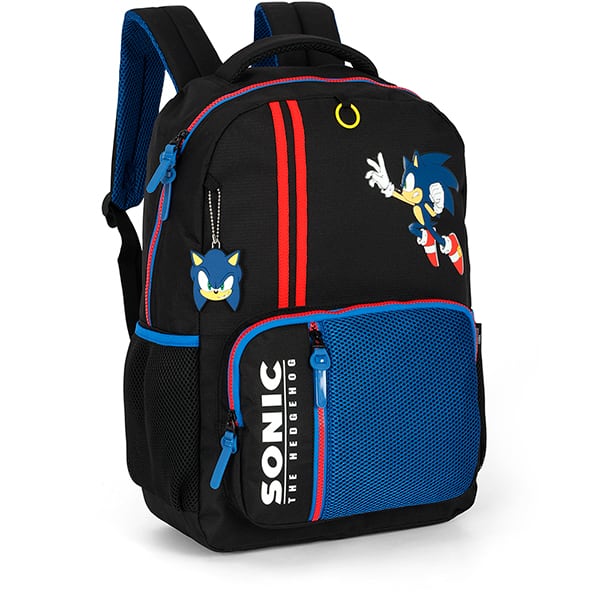 Mochila escolar em poliéster, Sonic, Preto com Azul, MS49871SO0, Luxcel - PT 1 UN Mochila escolar em poliéster, Sonic, Preto com Azul, MS49871SO0, Luxcel - PT 1 UN