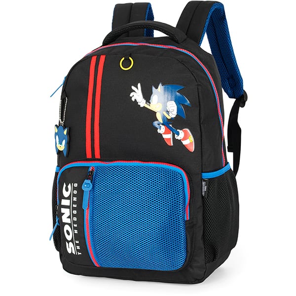 Mochila escolar em poliéster, Sonic, Preto com Azul, MS49871SO0, Luxcel - PT 1 UN Mochila escolar em poliéster, Sonic, Preto com Azul, MS49871SO0, Luxcel - PT 1 UN