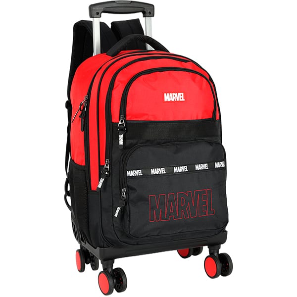 Mochila escolar em poliéster com rodas Marvel, Vermelho com preto, MC50032AG0, Luxcel - PT 1 UN