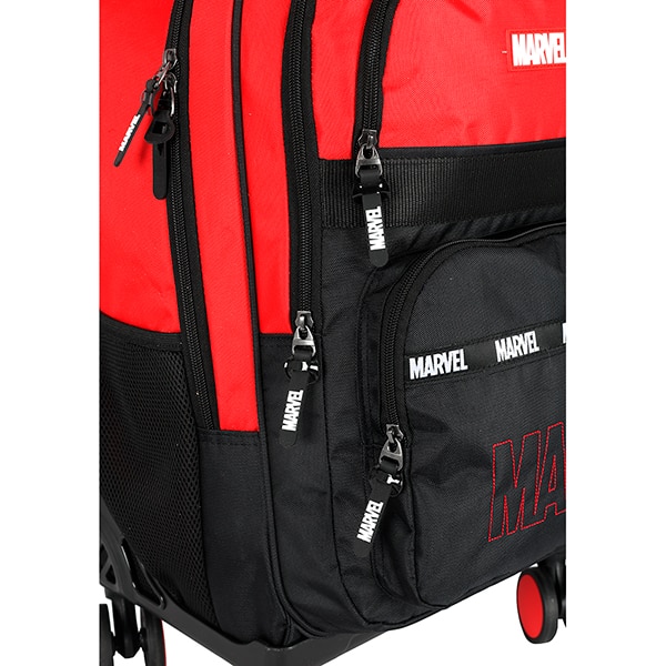 Mochila escolar em poliéster com rodas Marvel, Vermelho com preto, MC50032AG0, Luxcel - PT 1 UN