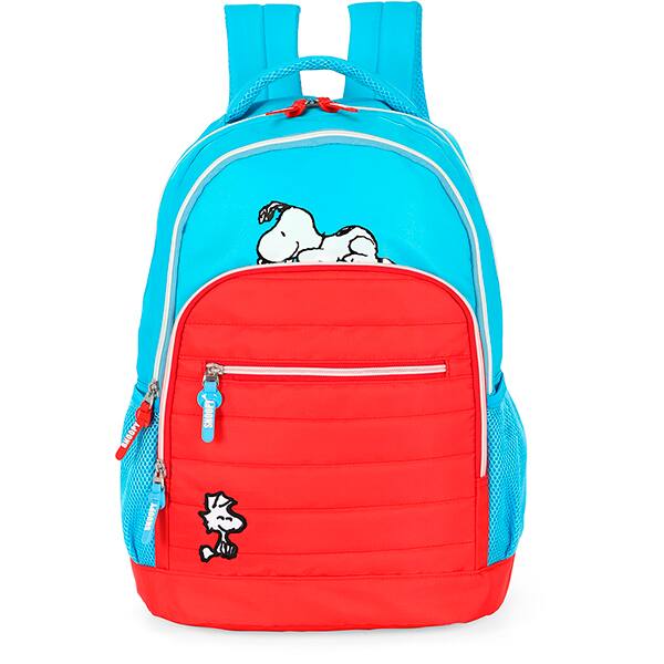 Mochila escolar em poliéster, Snoopy, Azul e Vermelho, MS49724SN0, Luxcel - PT 1 UN