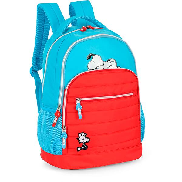 Mochila escolar em poliéster, Snoopy, Azul e Vermelho, MS49724SN0, Luxcel - PT 1 UN