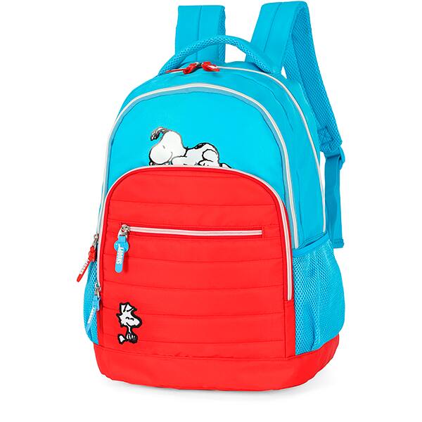 Mochila escolar em poliéster, Snoopy, Azul e Vermelho, MS49724SN0, Luxcel - PT 1 UN