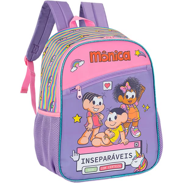 Mochila escolar em poliéster Turma da Mônica, Roxo, Luxcel - PT 1 UN