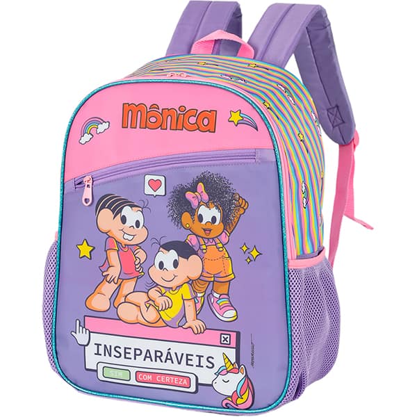 Mochila escolar em poliéster Turma da Mônica, Roxo, Luxcel - PT 1 UN
