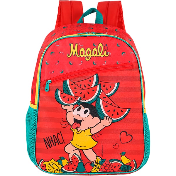 Mochila escolar em poliéster Turma da Mônica, Magali, Vermelho, Luxcel - PT 1 UN