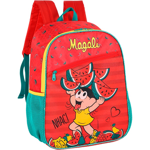 Mochila escolar em poliéster Turma da Mônica, Magali, Vermelho, Luxcel - PT 1 UN