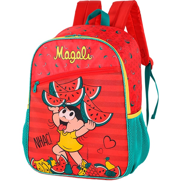 Mochila escolar em poliéster Turma da Mônica, Magali, Vermelho, Luxcel - PT 1 UN
