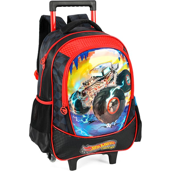 Mochila escolar com rodas, Hot Wheels, Preta, IC42612HW0, Luxcel PT 1 UN Mochila escolar com rodas, Hot Wheels, Preta, IC42612HW0, Luxcel PT 1 UN