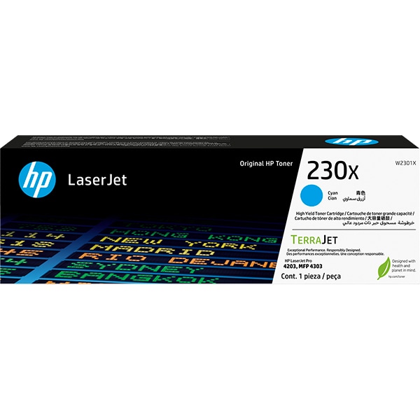 Toner HP 230x, Ciano, Laserjet Original (W2301X), Para HP LaserJet Pro 4203cdn, 4203dn, 4203dw, 4303dw, 4303fdn, 4303fdw, CX 1 UN