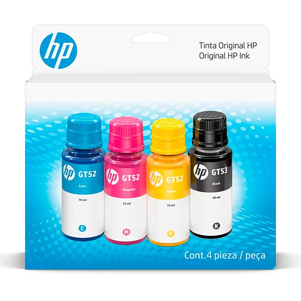 Kit Garrafa de tinta HP GT (9F3N4AL) para Smart Tank Preto, Ciano, Magenta, Amarelo, HP - CX 1 UN