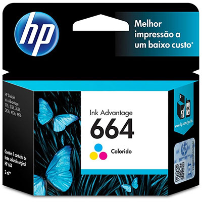 Cartucho de Tinta HP 664 Colorido Original (F6V28AB) Para Ink Advantage 1015, 4645, 2645, 1515, 2515, 3515, 3545, 2545, HP - CX 1 UN