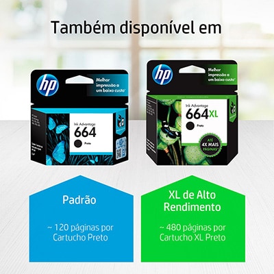 Cartucho de Tinta HP 664 Preto Original (F6V29AB) Para HP DeskJet Ink Advantage 4535, 4675, 3835, 1115, 2135, 3635, 2675, 3775, 3785, 3787, 3789, HP - CX 1 UN