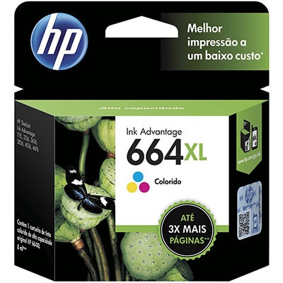 Cartucho de Tinta HP 664XL Colorido Original (F6V30AB) Para HP Deskjet 2136, 2676, 3776, 5076, 5276, HP - CX 1 UN