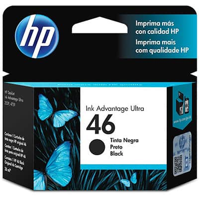 Cartucho de Tinta HP 46 Preto Original (CZ637AL) para HP DeskJet 2529, 4729, 5738 - CX 1 UN