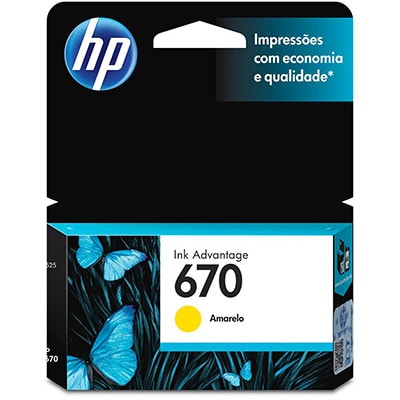 Cartucho de Tinta HP 670 Amarelo Original (CZ116AB) para HP Deskjet 4615, 4625, 5525 - CX 1 UN