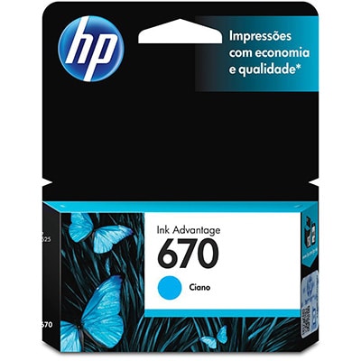 Cartucho de Tinta HP 670 Ciano Original (CZ114AB) para HP Deskjet 4615, 4625, 5525 - CX 1 UN