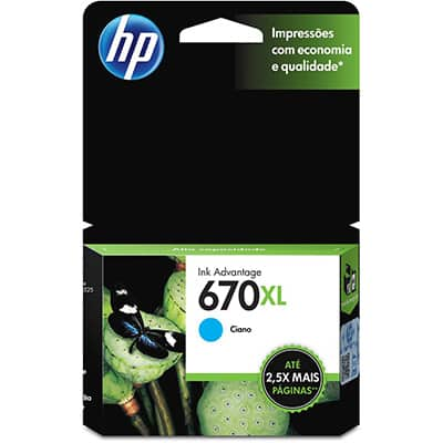 Cartucho HP 670XL Ciano Original (CZ118AB) Para HP Deskjet 4615, 4625, 5525 CX 1 UN