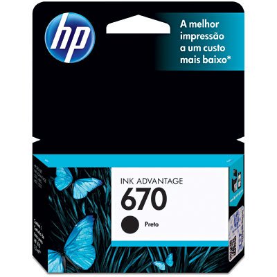 Cartucho HP 670 preto Original (CZ113AB) Para HP Deskjet 4615, 4625, 5525 CX 1 UN