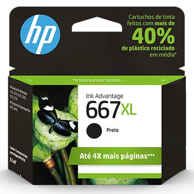 Cartucho de Tinta HP 667XL Preto Original (3YM81AB) Para HP Deskjet 2376, 2774, 2776, 6476, 2874, HP - CX 1 UN