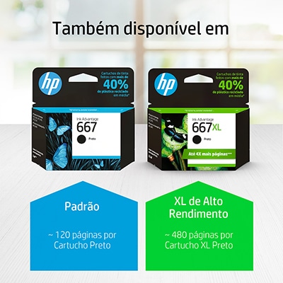 Cartucho de Tinta HP 667XL Preto Original (3YM81AB) Para HP Deskjet 2376, 2774, 2776, 6476, 2874, HP - CX 1 UN