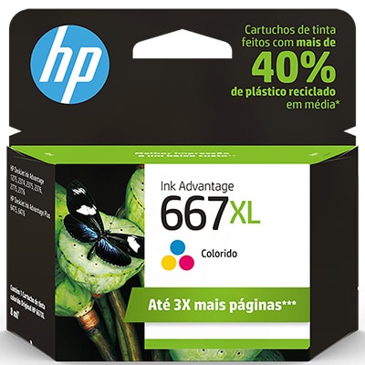 Cartucho de Tinta HP 667XL Colorido Original (3YM80AL) Para HP DeskJet Ink Advantage 2376, 2776, 6476, HP - CX 1 UN