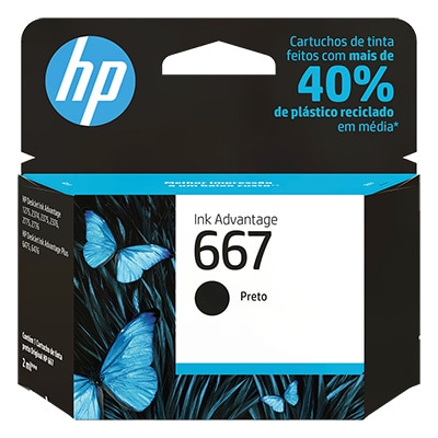 Cartucho de Tinta HP 667 Preto Original (3YM79AB) Para HP DeskJet Ink Advantage 2376, 2776, 6476, HP - CX 1 UN