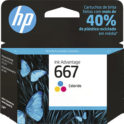 Cartucho de Tinta HP 667 Colorido Original (3YM78AB) Para HP DeskJet Ink Advantage 2376, 2776, 6476, HP - CX 1 UN