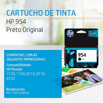 Cartucho HP 954 Preto Original (L0S59AB) Para HP Deskjet 7720, 7740, 8210, 8710, 8720 CX 1 UN