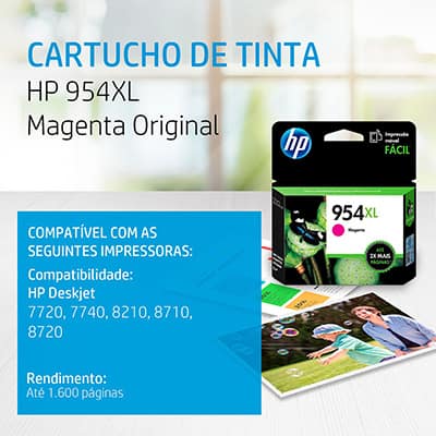 Cartucho HP 954XL Magenta Original (L0S65AB) Para HP Deskjet 7720, 7740, 8210, 8710, 8720 CX 1 UN