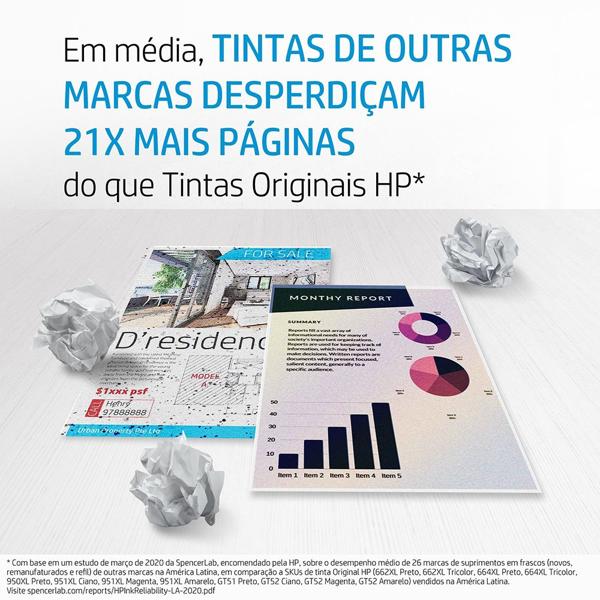 Garrafa de Tinta Original Magenta HP GT52 (M0H55AL) Para HP Deskjet 5810, 5820, HP - CX 1 UN